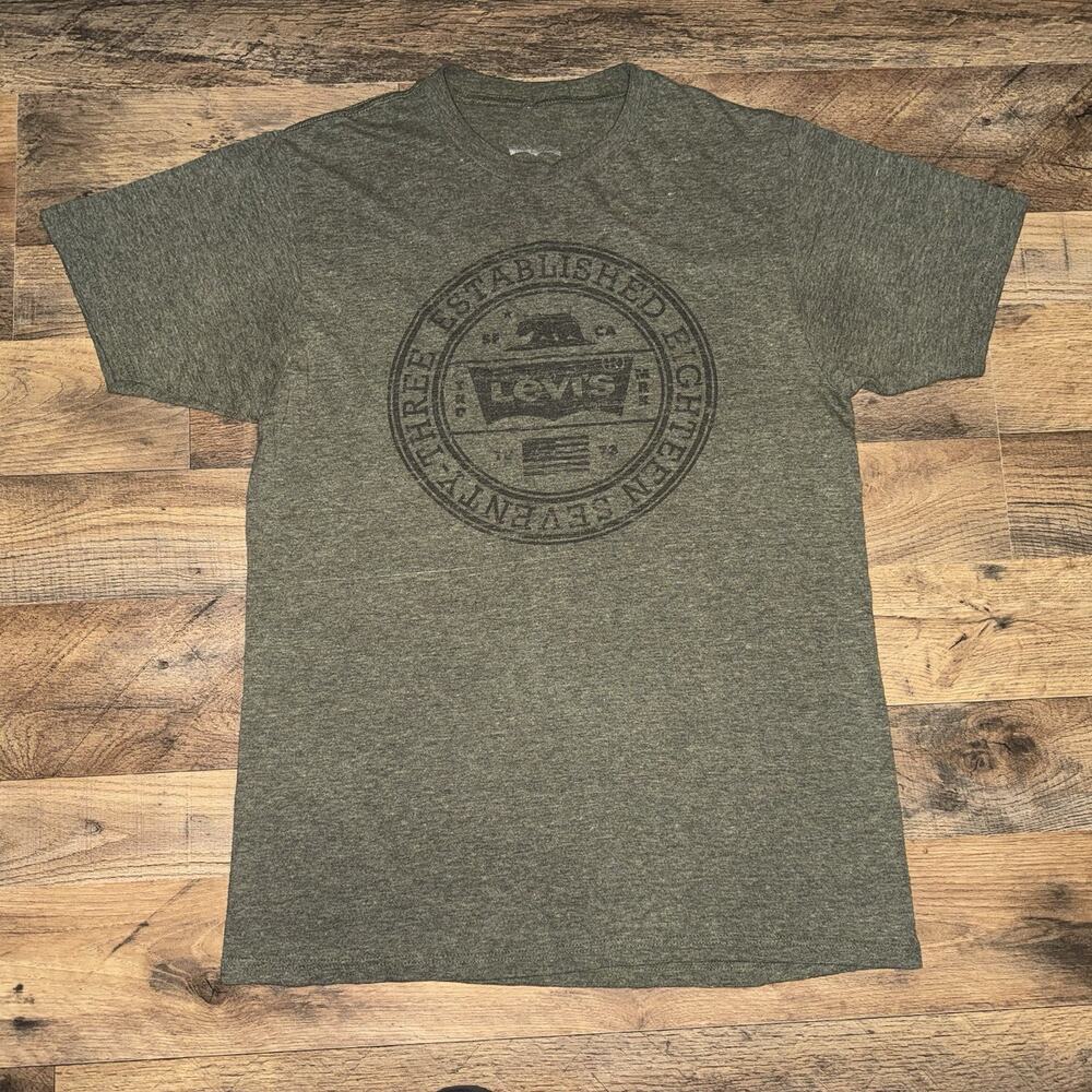 Levi’s Graphic T Shirt Olive Green Established 1873 No Size Tag‎